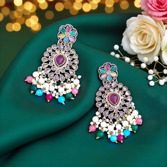 Multicolor Kundan Chandbali Earrings