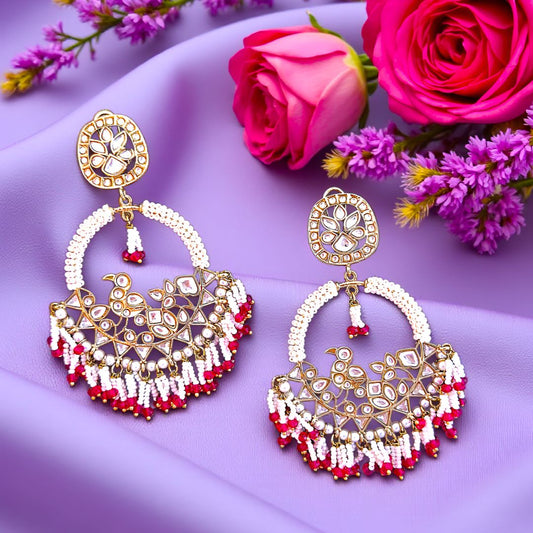 Rani Pink Chandbali Kundan Earrings