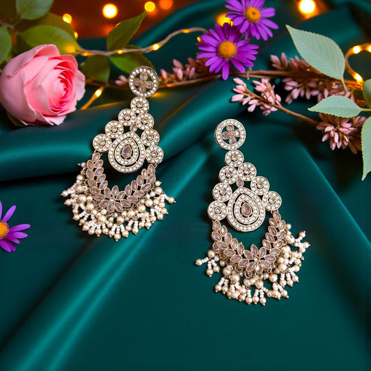 Golden Kundan Dangler Earrings