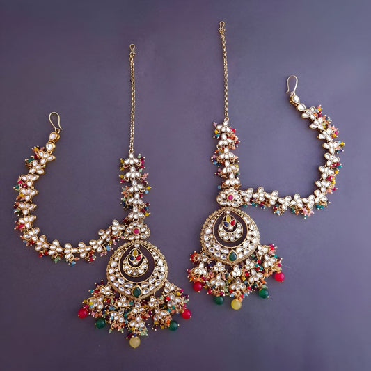 Multicolor Kundan Sahara Earchain Chandbali Earrings