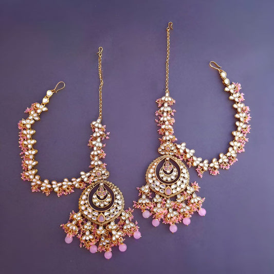 Blush Pink Kundan Sahara Earchain Chandbali Earrings
