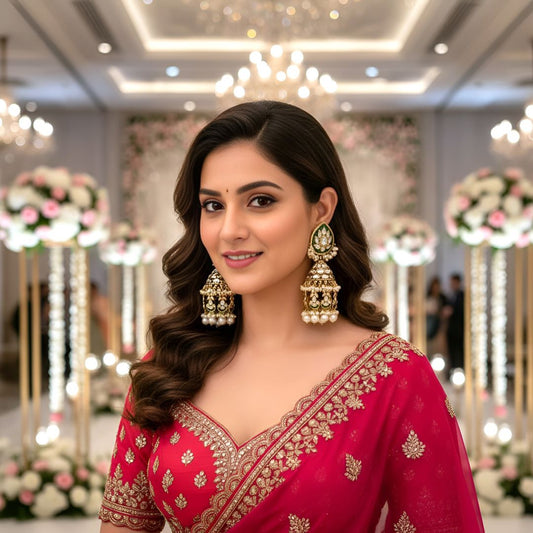 White Kundan Jhumki Earrings