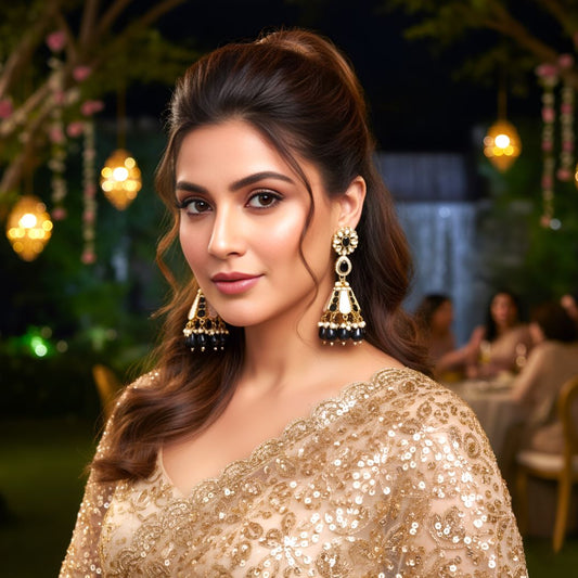 Black Kundan Jhumki Earrings