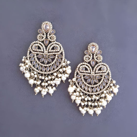 White Kundan Chandbali Earrings