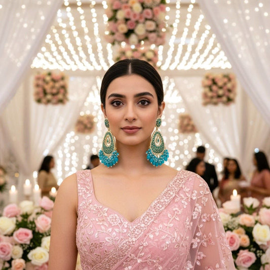 Green Kundan Dangler Earrings