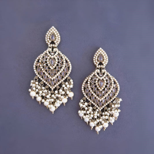 White Kundan Chandbali Earrings