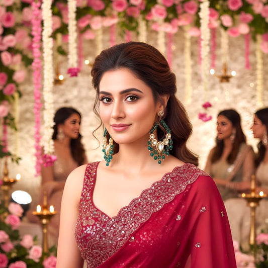 Emerald Green Kundan Chandbali Earrings