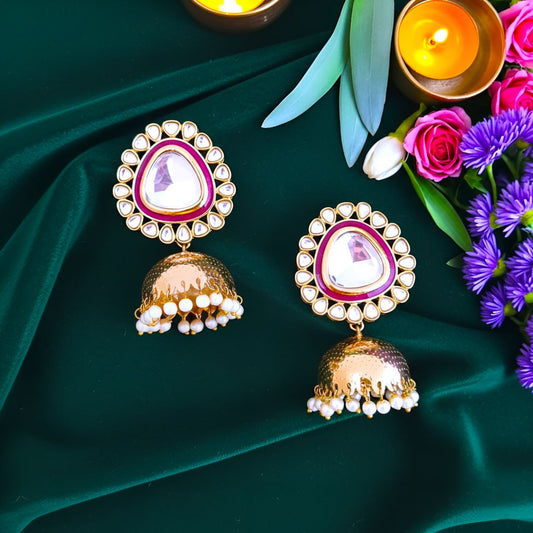 Rani Pink Kundan Jhumki Earrings