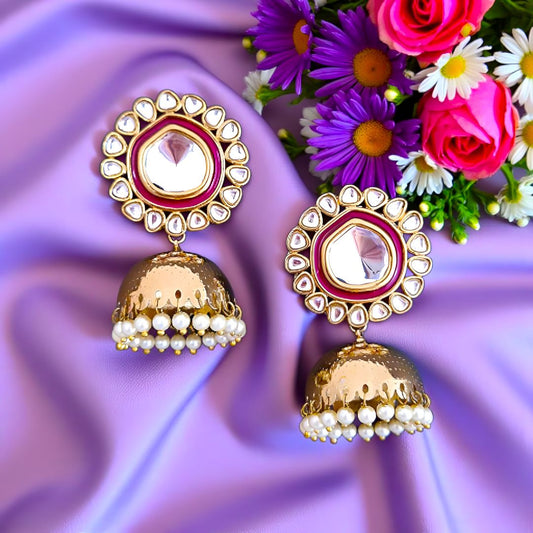 Rani Pink Kundan Jhumki Earrings