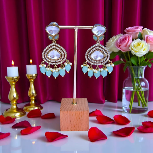 Mint Green Ethnic Earrings, Kundan earrings, Dangler Earrings