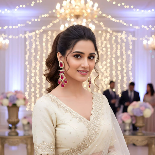 Rani Pink Kundan Dangler Earrings