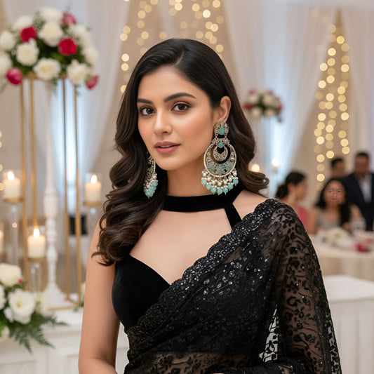 Blue Kundan Chandbali earrings