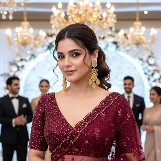 Yellow Kundan Dangler Earrings