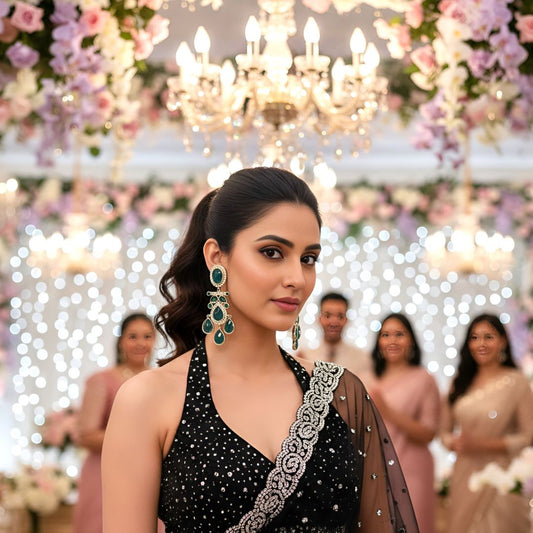 Green Kundan Dangler Earrings