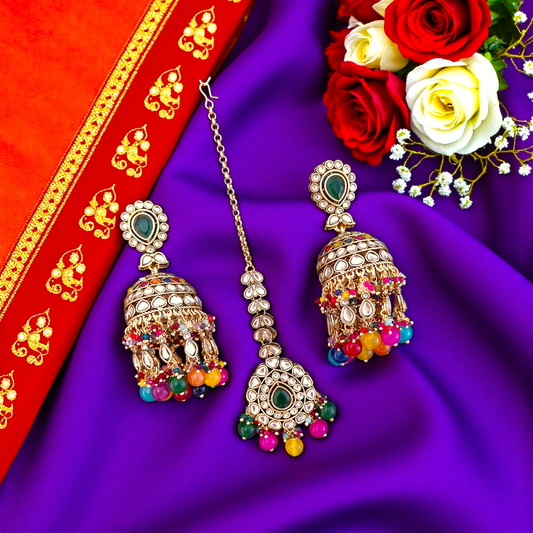 Multicolor Kundan Maang Tikka Set