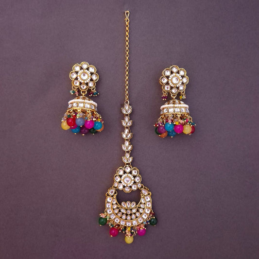 Multicolor Kundan Maang Tikka Set