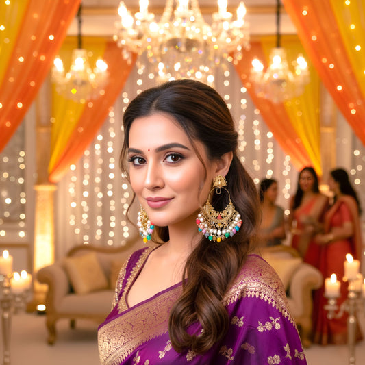 Multicolor Kundan Chandbali Earrings