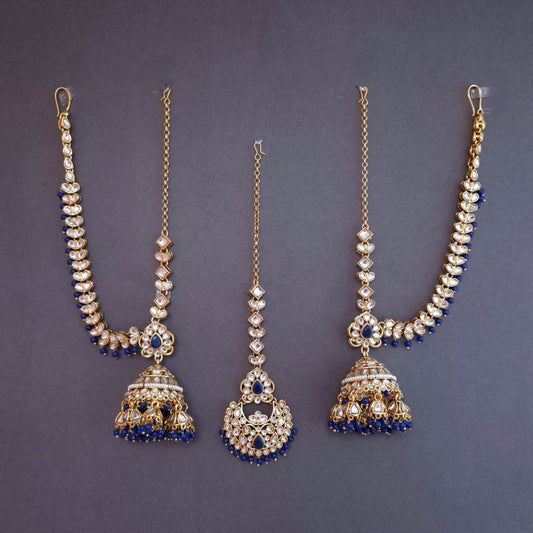 Navy Blue Kundan Maang Tikka Set