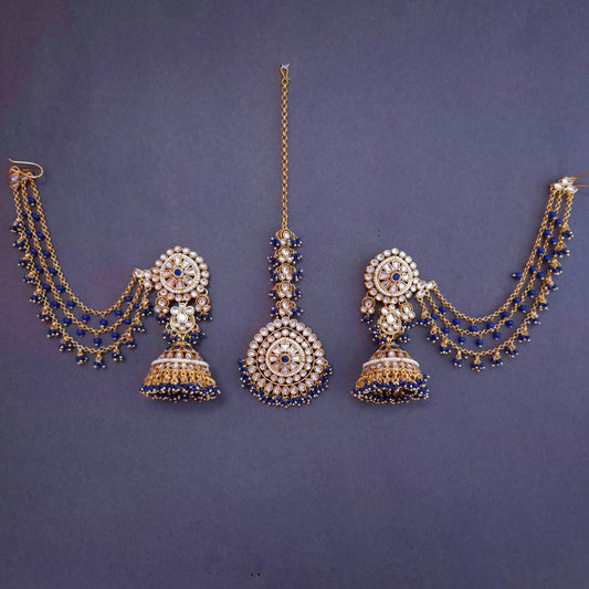 Navy Blue Kundan MaangTikka Set