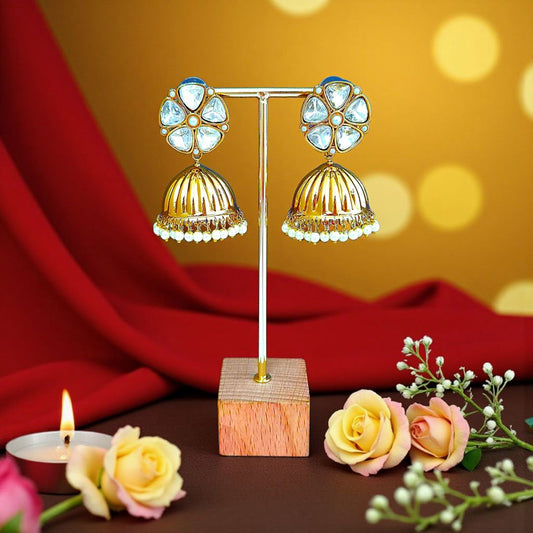Golden Kundan Jhumki Earrings