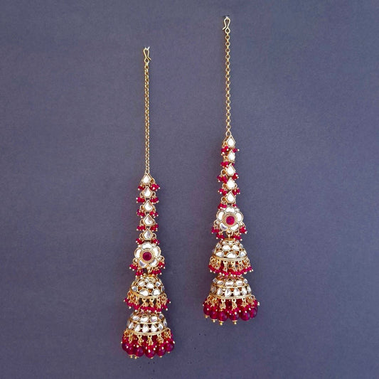 Rani Pink Kundan Sahara Earchain Jhumki Earrings
