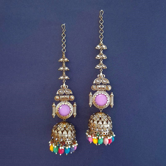 Multicolor Kundan Sahara Earchain Jhumki Earrings