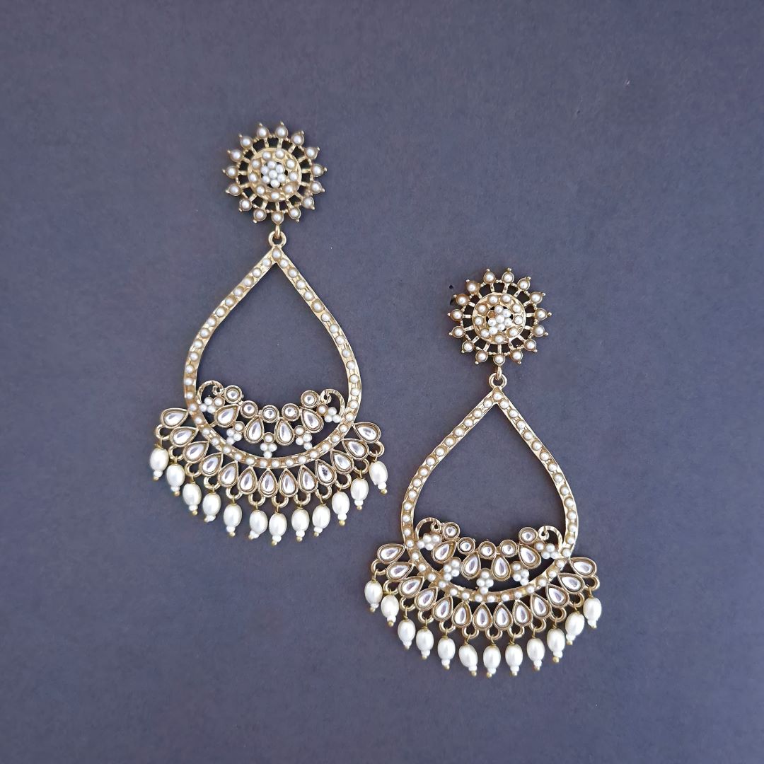 White Kundan Chandbali Earrings
