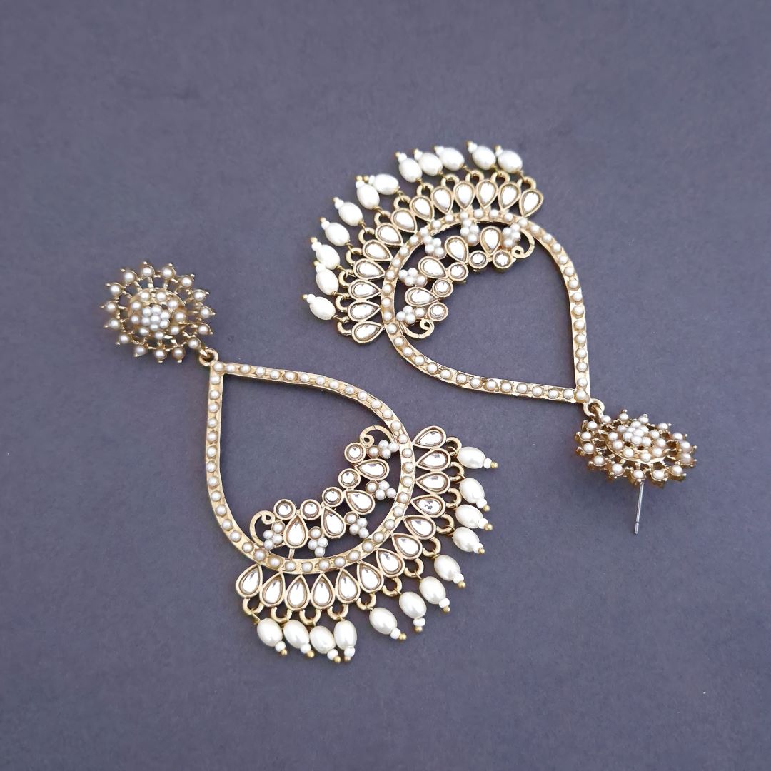 White Kundan Chandbali Earrings