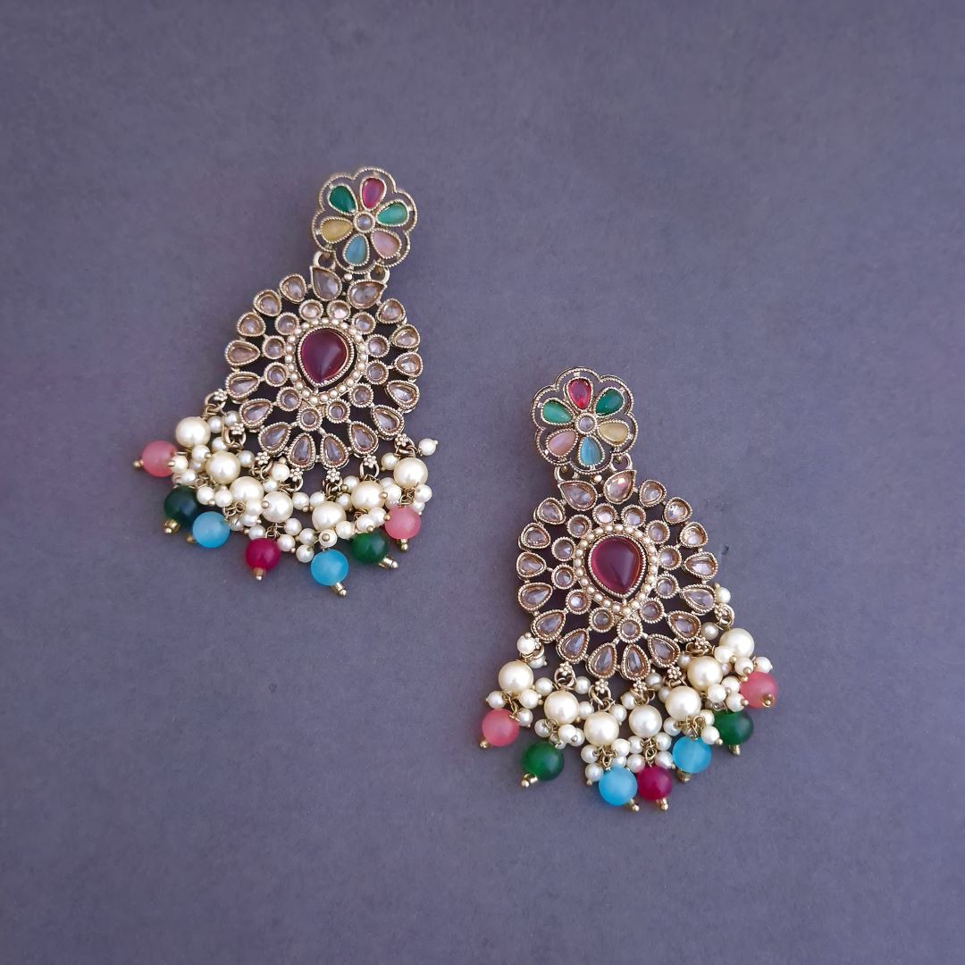 Multicolor Kundan Chandbali Earrings
