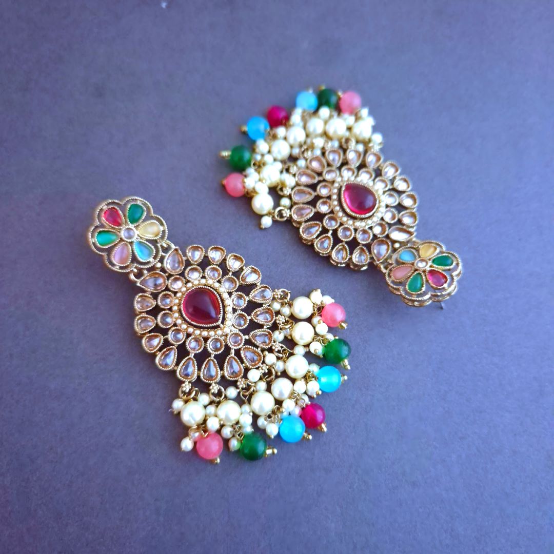 Multicolor Kundan Chandbali Earrings