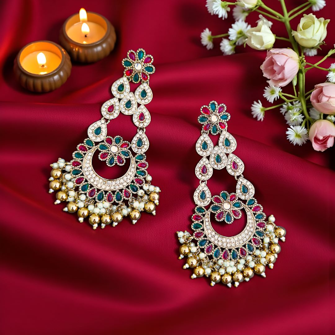Multicolor Kundan Chandbali Earrings