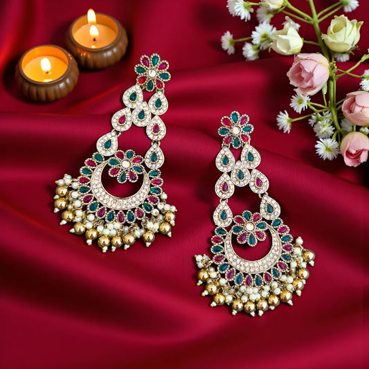 Multicolor Kundan Chandbali Earrings