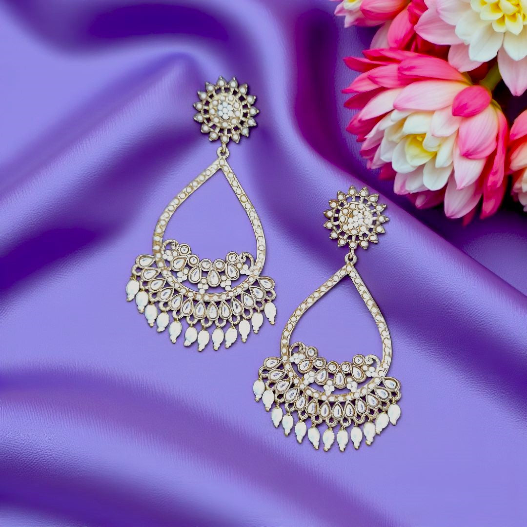White Kundan Chandbali Earrings