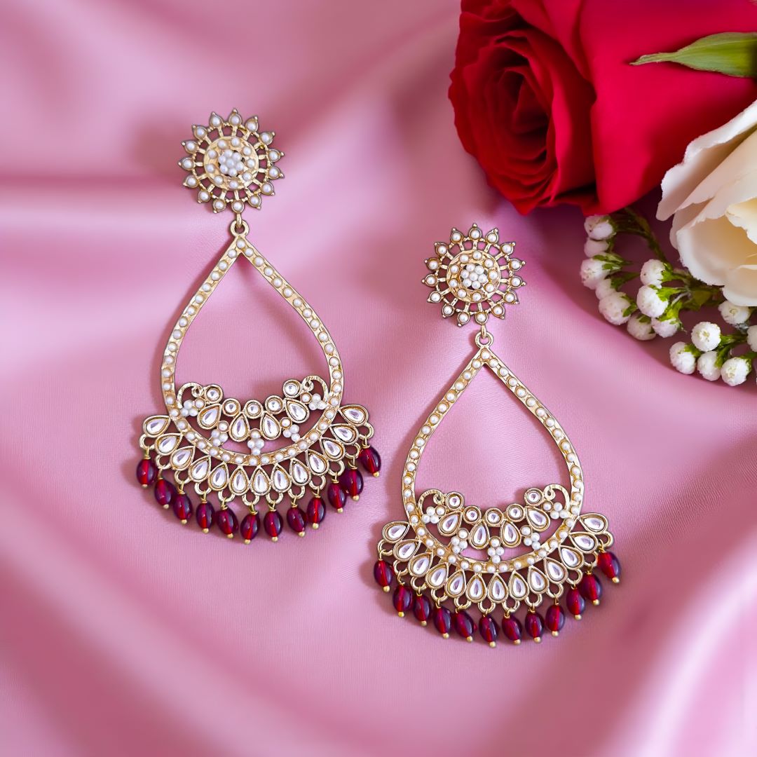 Maroon Kundan Chandbali Earrings