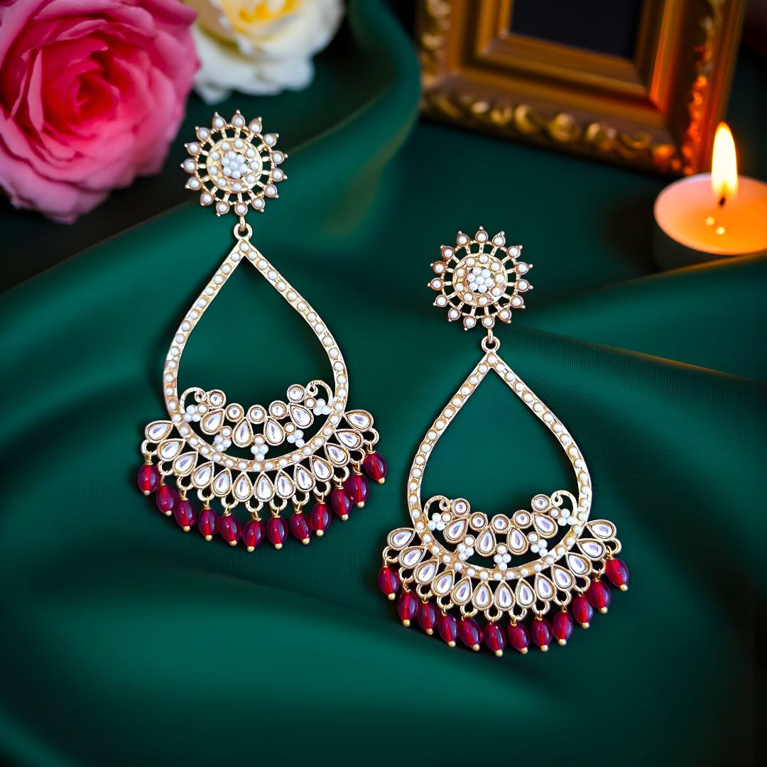 Rani Pink Kundan Chandbali Earrings