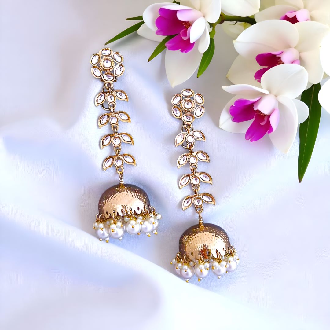 Golden Kundan Jhumka Earrings