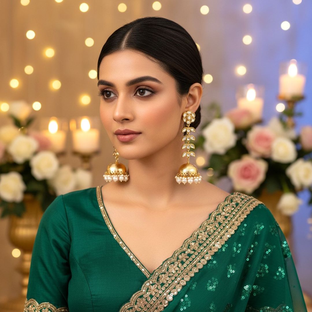 Golden Kundan Jhumka Earrings