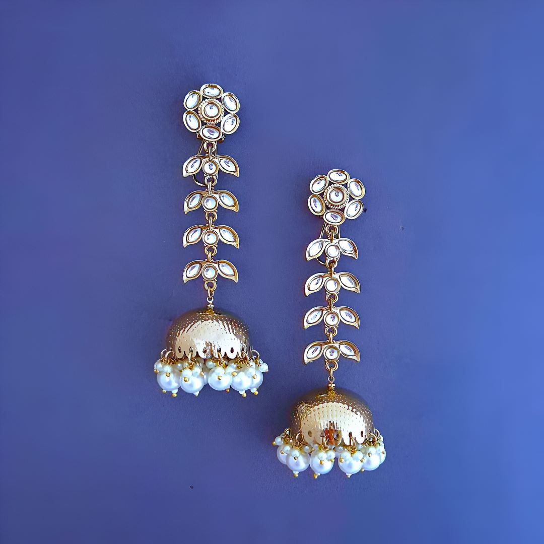 Golden Kundan Jhumka Earrings
