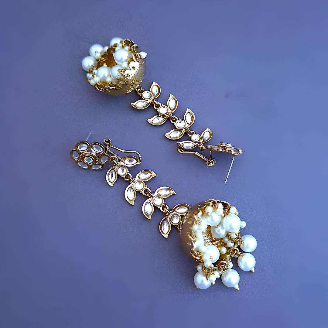 Golden Kundan Jhumka Earrings