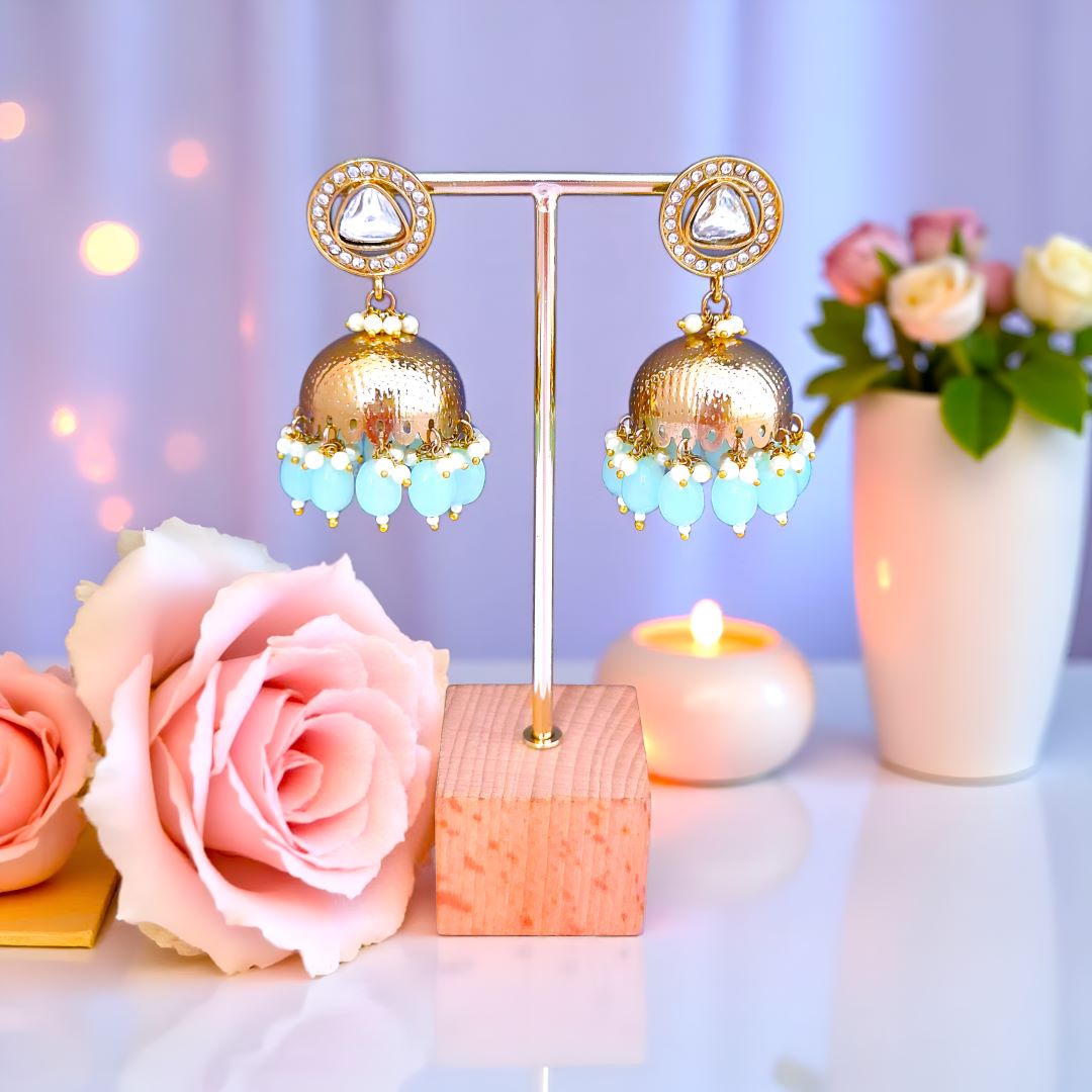 Mint Green Kundan Jhumki Earrings