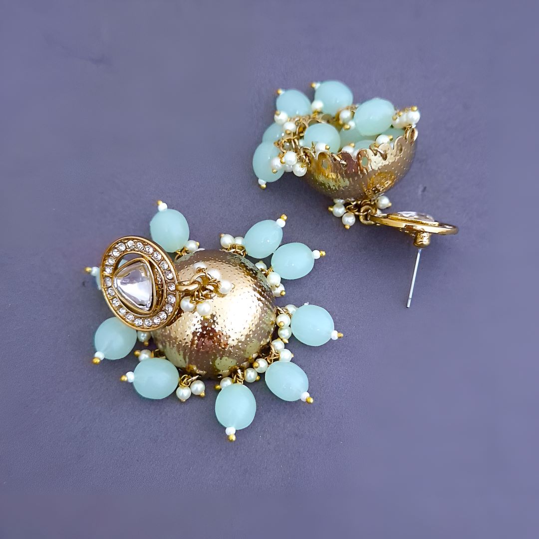 Mint Green Kundan Jhumki Earrings