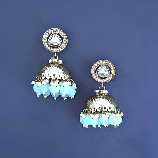 Mint Green Kundan Jhumki Earrings