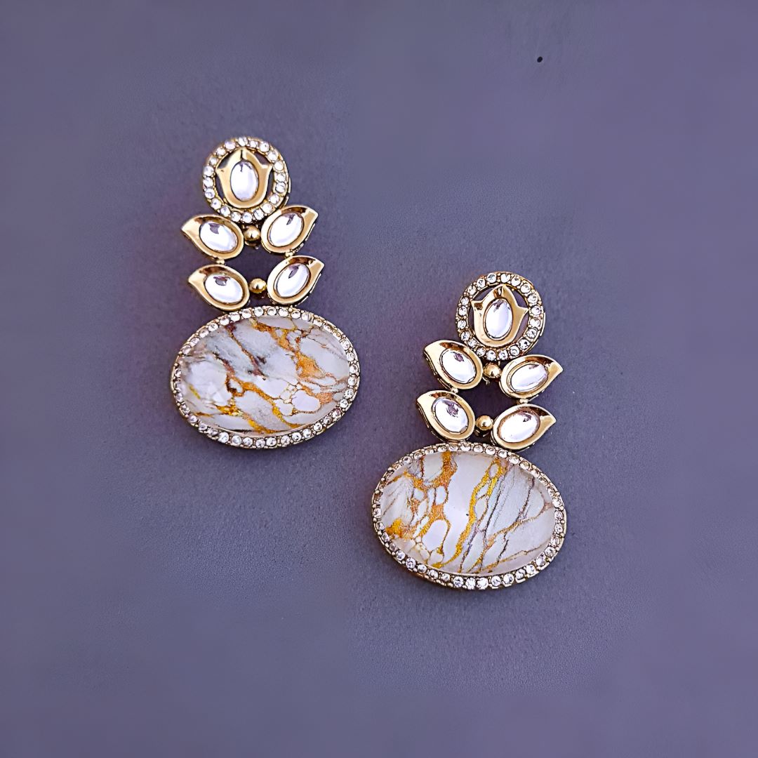 ivory Dangler Earrings,  White Kundan Earrings, Drop Earrings