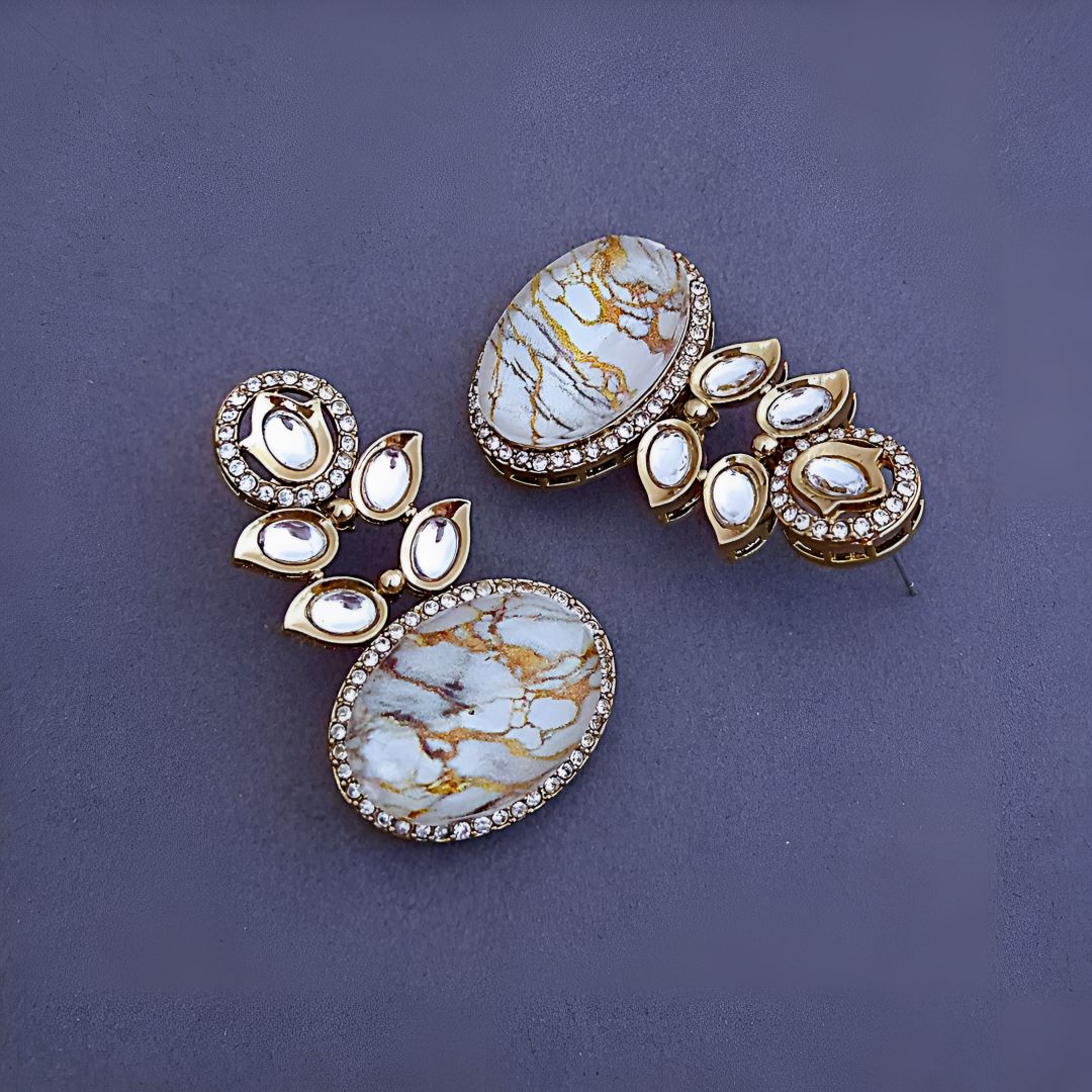ivory Dangler Earrings,  White Kundan Earrings, Drop Earrings