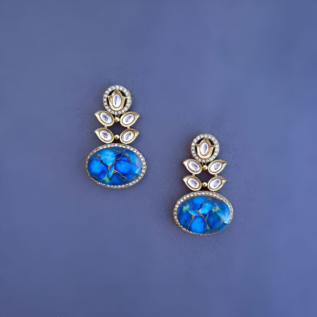 Blue Danglers, Blue Kundan Earrings, Stone Earrings
