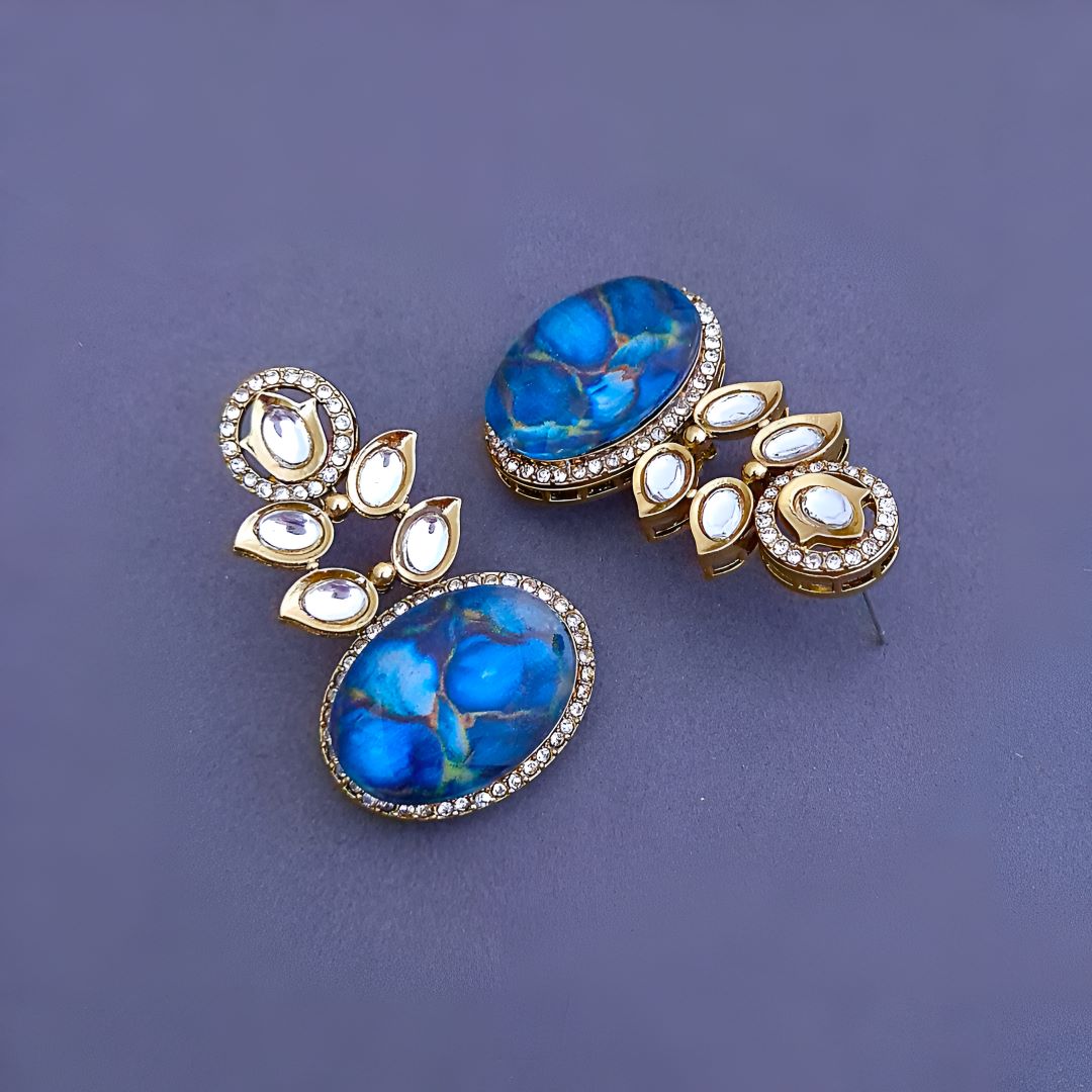  Blue Danglers, Blue Kundan Earrings, Stone Earrings