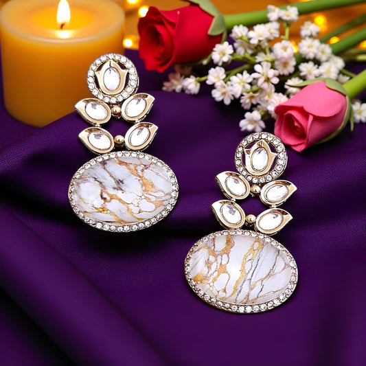 ivory Dangler Earrings,  White Kundan Earrings, Drop Earrings