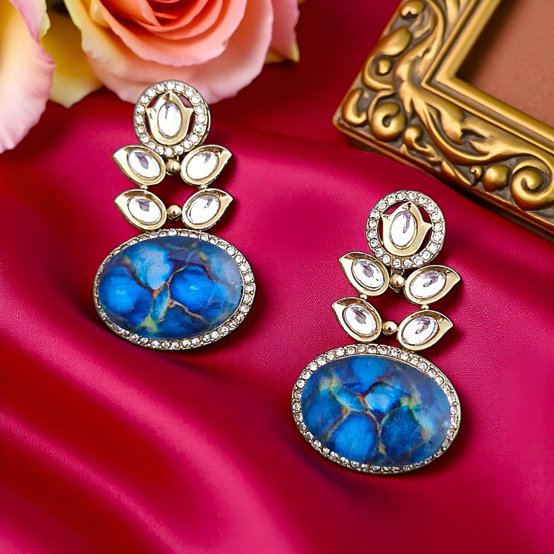  Blue Danglers, Blue Kundan Earrings, Stone Earrings