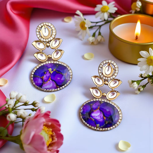 Purple Danglers, Purple Kundan Earrings, Stone Earrings