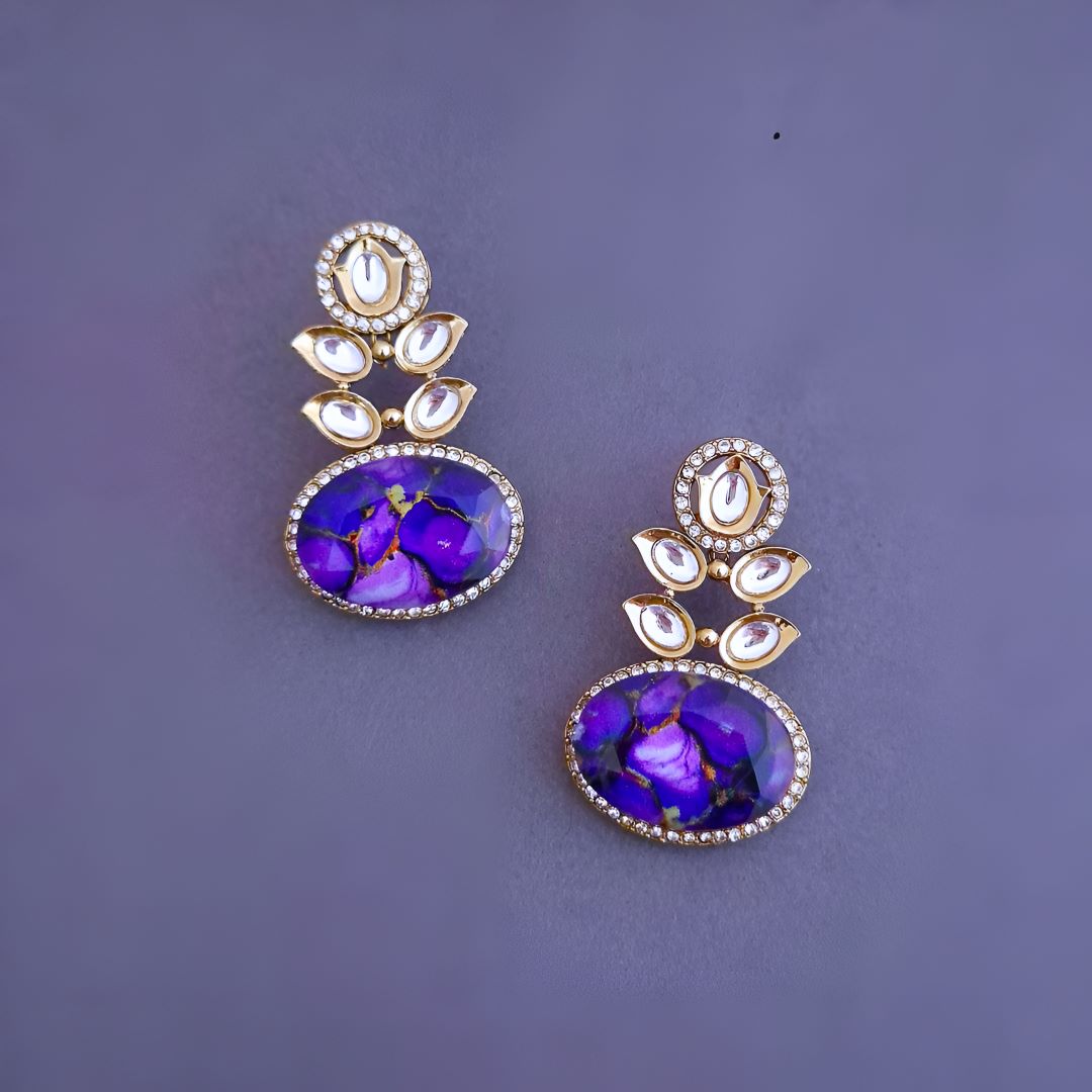 Purple Danglers, Purple Kundan Earrings, Stone Earrings